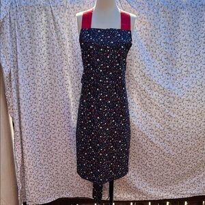 Handcrafted Navy Floral 4 of July Apron with Red Straps